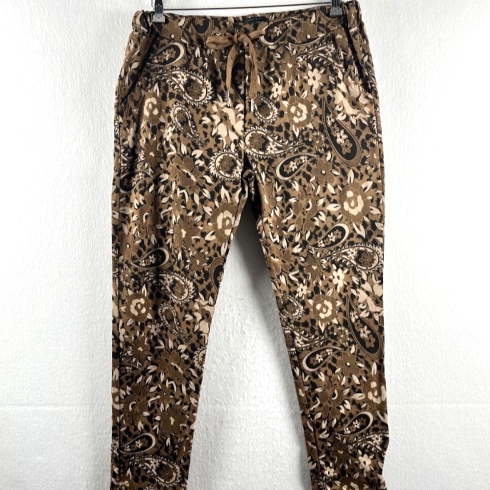 Flora Ashley Women’s Ankle Pant Joggers Floral Paisley Neutrals Italy Sz Large